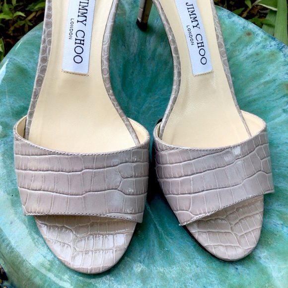 JIMMY CHOO (38*) Stacey Croc Embossed LEATHER Slide Sandal, Imported, Pre-owned - Picture 8 of 12